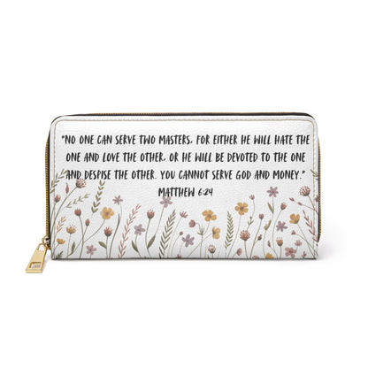 Christian Floral Scripture Wallet – Matthew 6:24 Verse Zipper Clutch | Faith Gift for Women