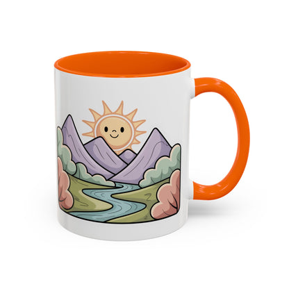 Cute Mountain Sunrise Mug, Nature Lover Coffee Mug, Happy Sun Landscape Cup, Cozy Aesthetic Mug, Outdoorsy Gift Idea