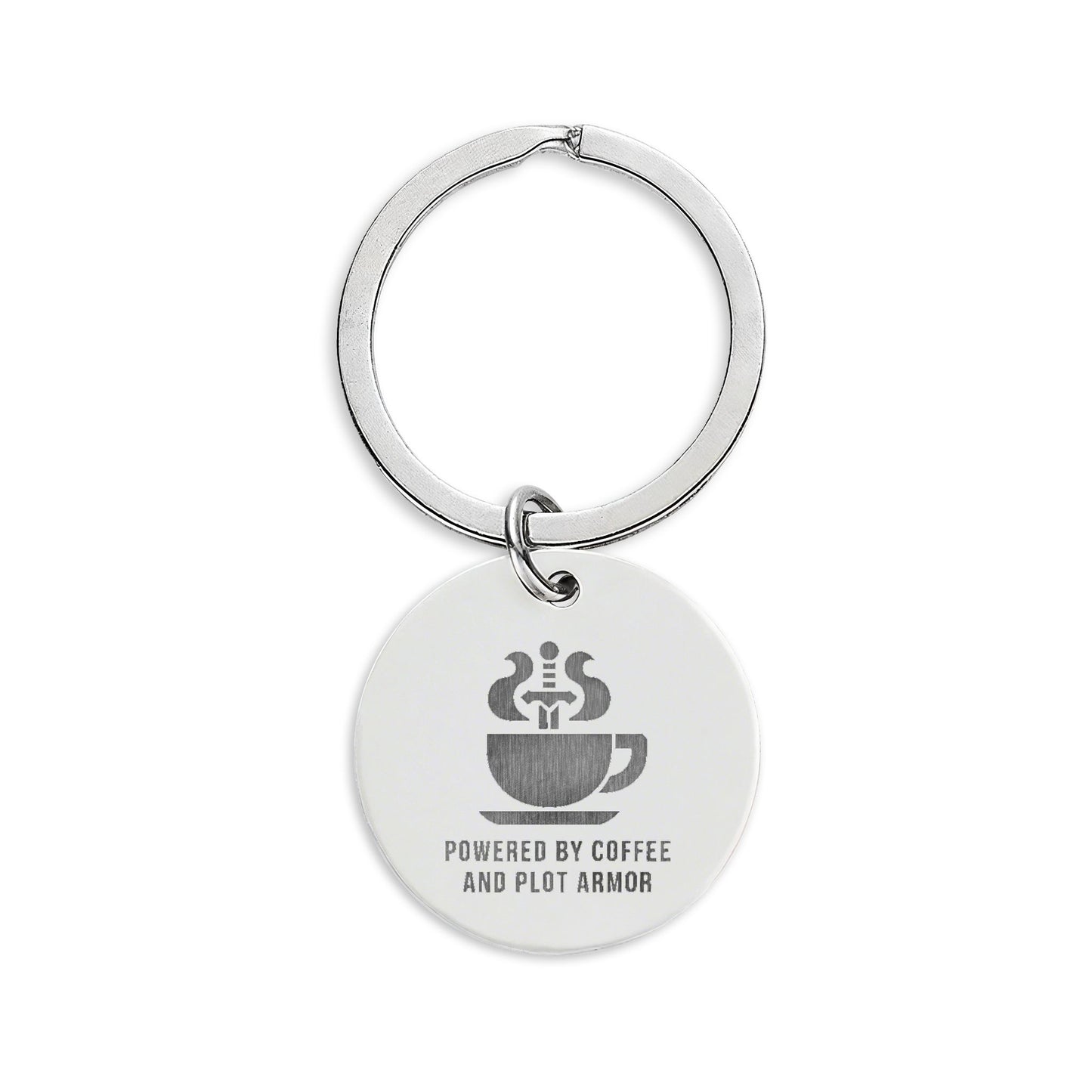 Powered by Coffee and Plot Armor Keychain – Book Lover Gift, Writer Keychain, Reader Humor, Author Accessory, Literary Keyring