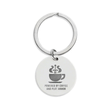 Powered by Coffee and Plot Armor Keychain – Book Lover Gift, Writer Keychain, Reader Humor, Author Accessory, Literary Keyring