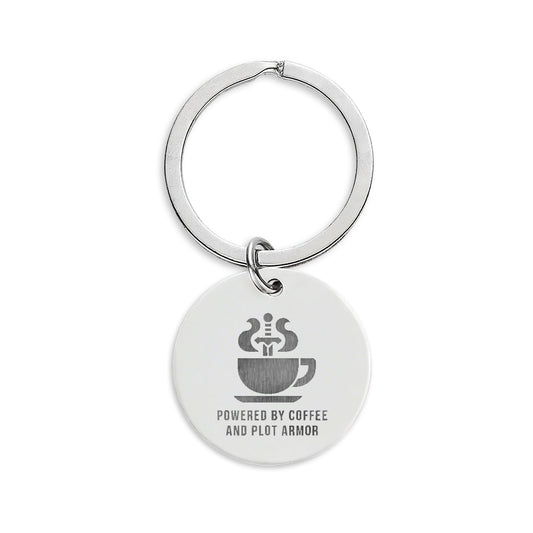 Powered by Coffee and Plot Armor Keychain – Book Lover Gift, Writer Keychain, Reader Humor, Author Accessory, Literary Keyring
